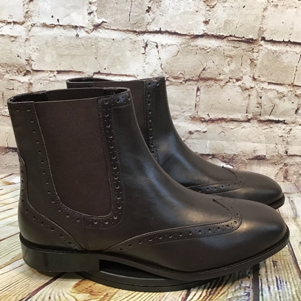 Brown Stretch Wingtip Slip On Chelsea Ankle Boots Various Sizes